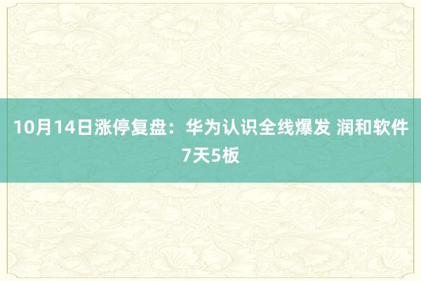 10月14日涨停复盘:华为认识全线爆发 润和软件7天5板